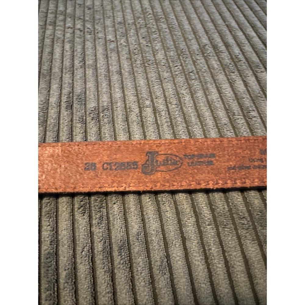 Justins Leather Belt Brown with Flag Buckle Size 36 #C12685 Eeuc - Picture 4 of 6